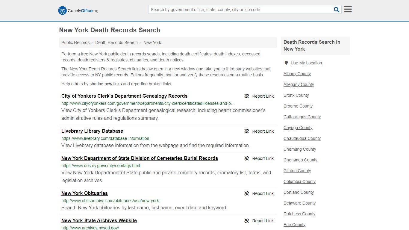 New York Death Records Search - County Office
