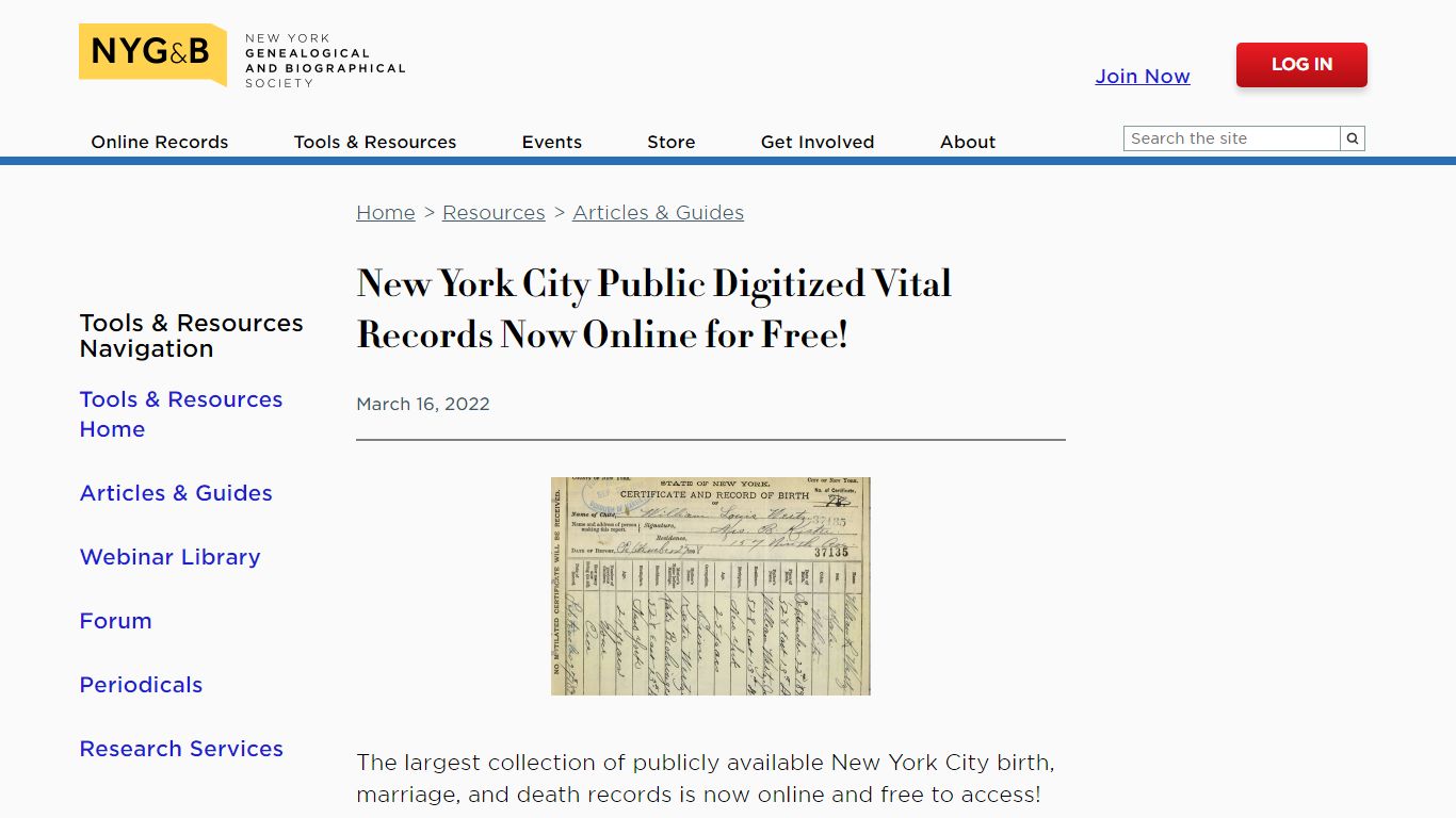 New York City Public Digitized Vital Records Now Online for Free!
